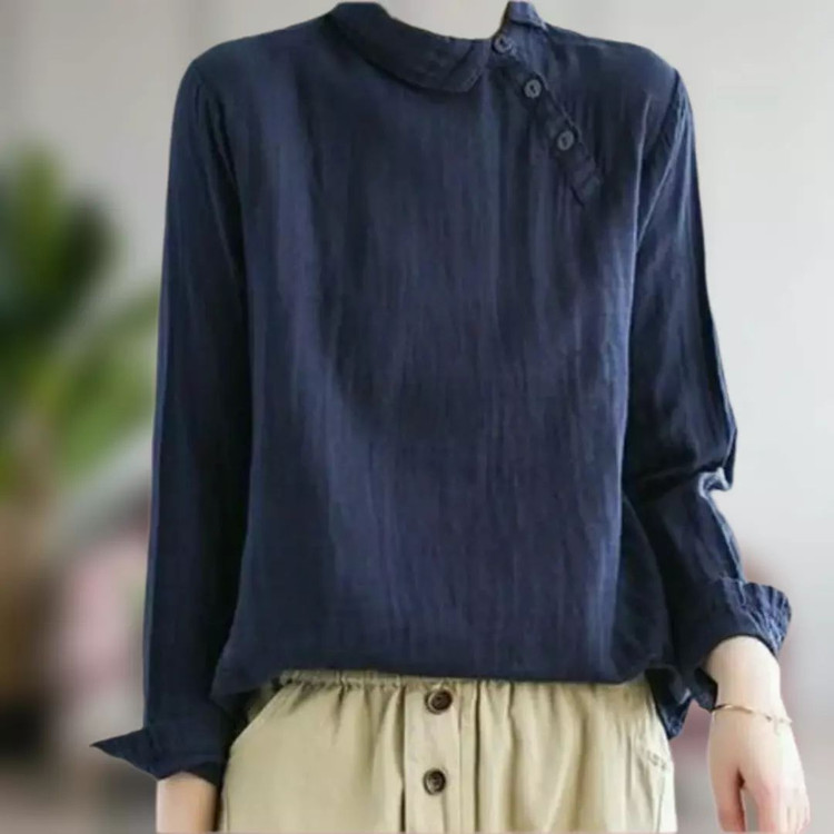 خرید شومیز نخ موسلین آستین بلند مچی آبی