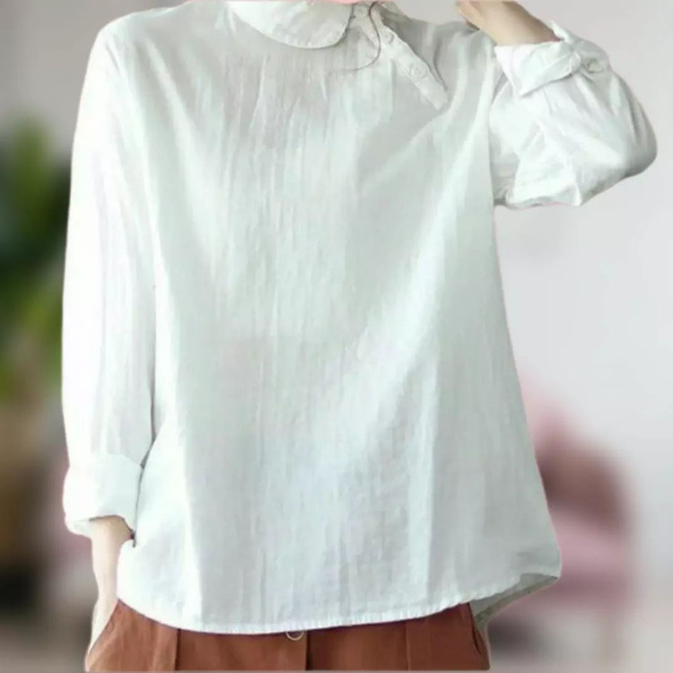 خرید شومیز نخی آستین بلند مچی سفید