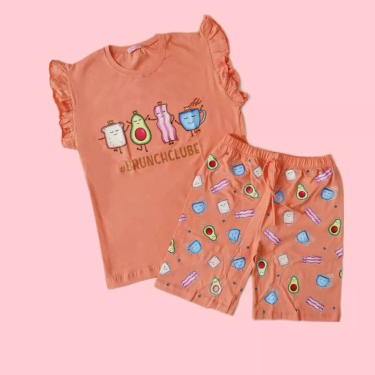 تیشرت و شلوارک نخ پنبه زنانه نارنجی