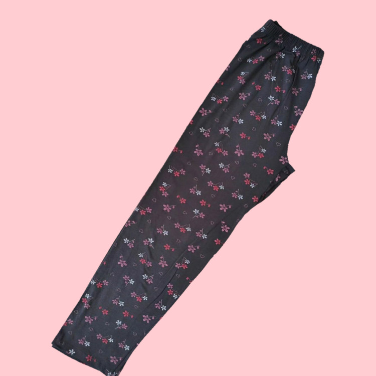 شلوار نخ پنبه سرمه ای گلدار