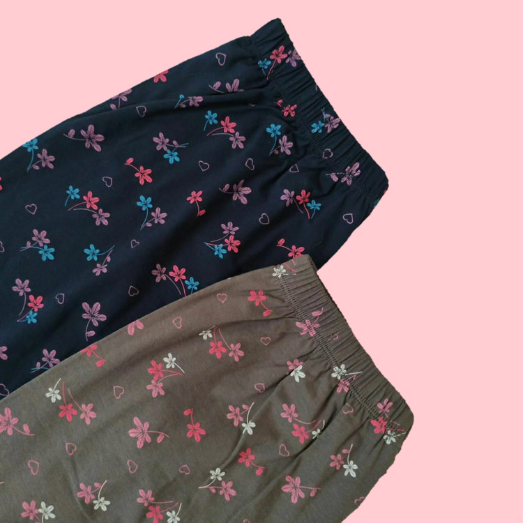 شلوار نخ پنبه گلدار قهوه ای