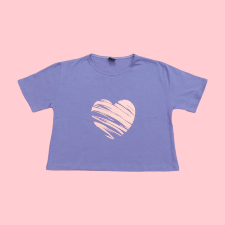 کراپ فری سایز نخ پنبه مارک آنجل ترکیه طرح قلب رنگ بنفش