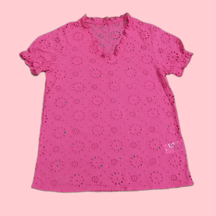 تیشرت خامه دوزی زنانه سرخابی