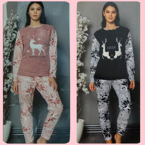 ست بلوز شلوار حوله ای پنبه ای ترک طرح گوزن زنانه