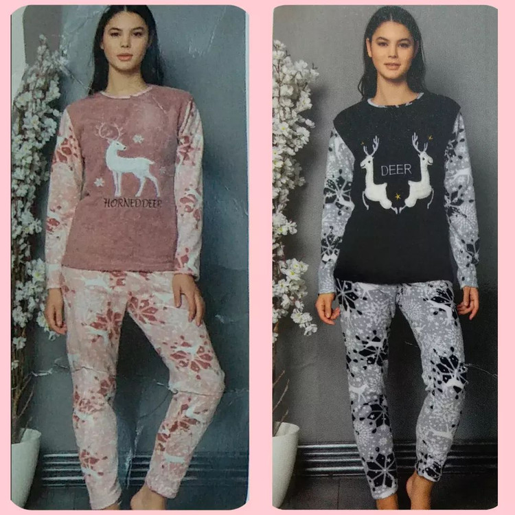 ست بلوز شلوار حوله ای پنبه ای ترک طرح گوزن زنانه