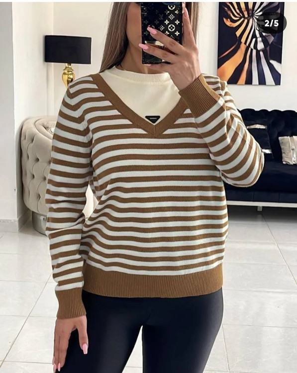 بلوز بافت راه راه نسکافه ای