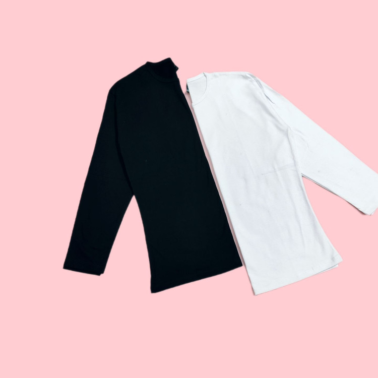 بلوز آستین بلند نخ پنبه ساده مشکی سفید