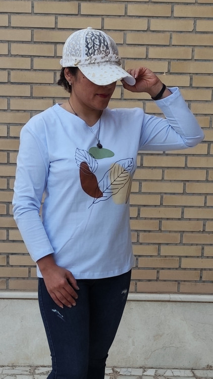 بلوز آستین بلند نخ پنبه آبی روشن