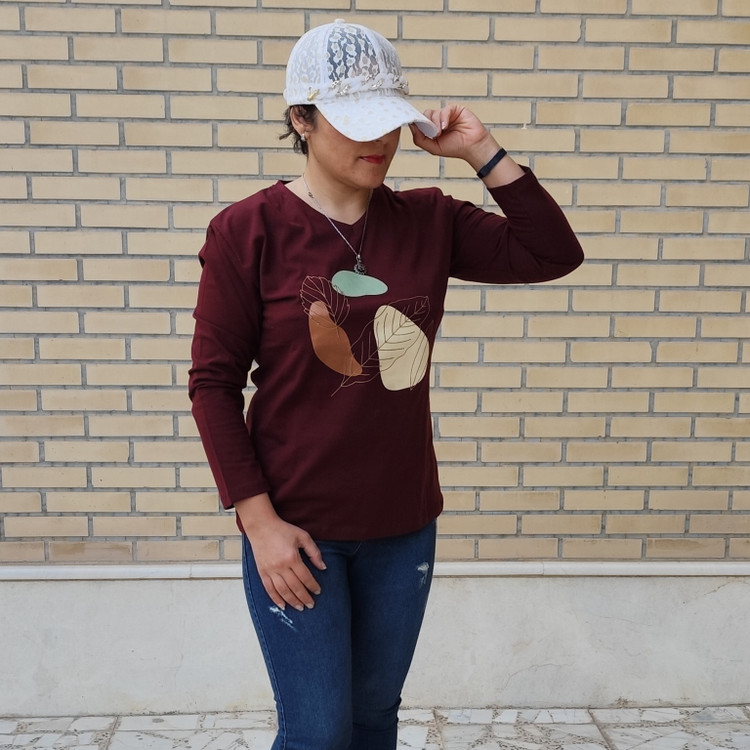 بلوز آستین بلند نخ پنبه زرشکی