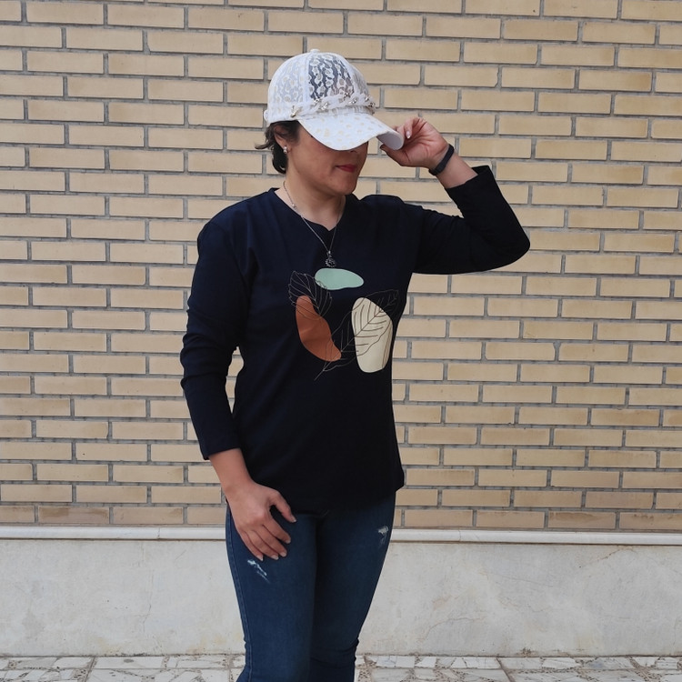 بلوز آستین بلند نخ پنبه سرمه ای