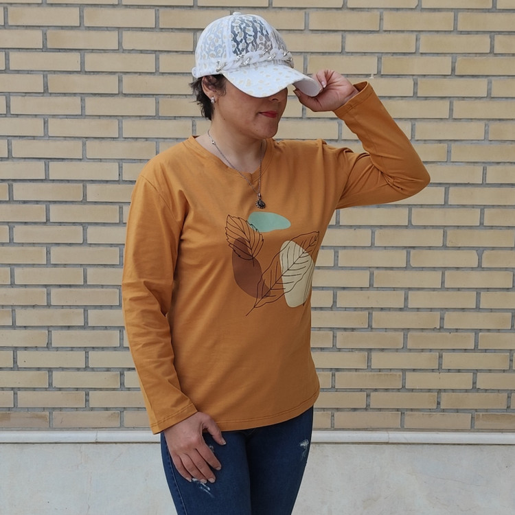 بلوز آستین بلند نخ پنبه کاراملی