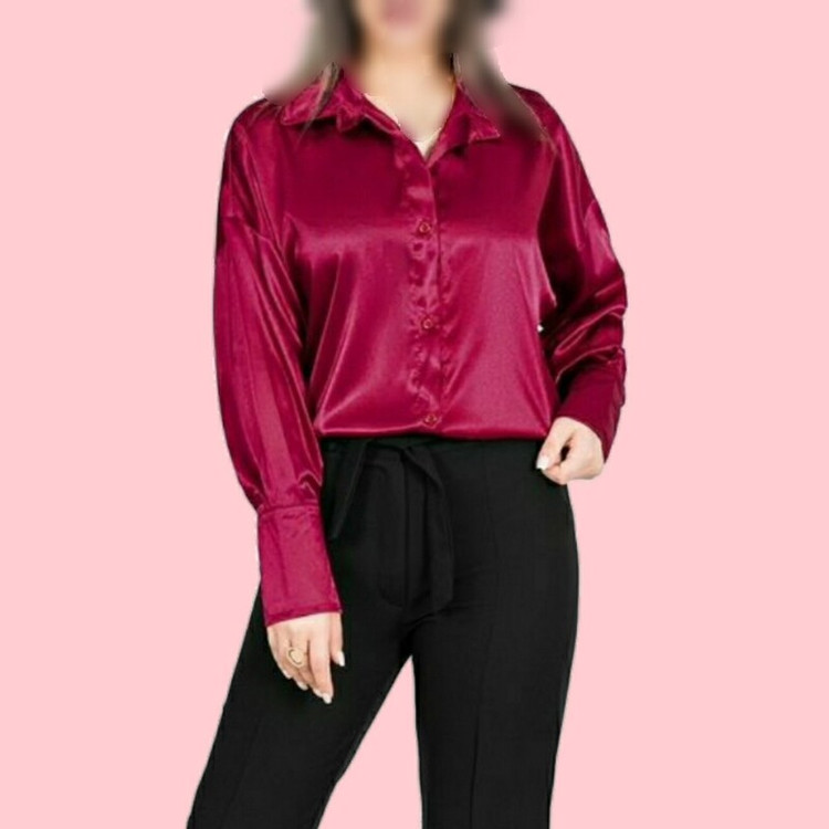 شومیز ساتن آستین بلند زرشکی