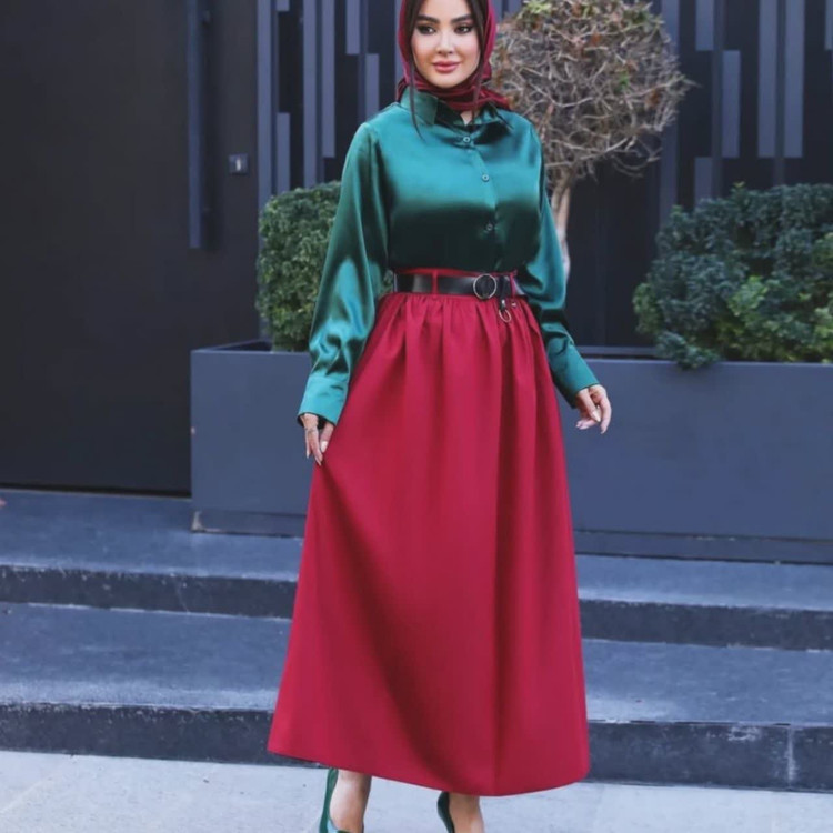 قیمت شومیز ساتن آستین بلند سبز