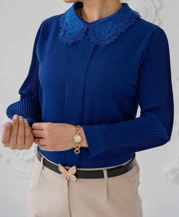 شومیز الیزه مجلسی زنانه آبی کاربنی