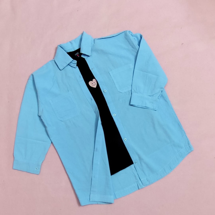 شومیز مانتویی کنفی زنانه آبی