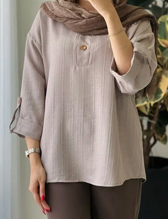 شومیز لینن خاکی