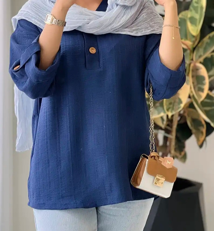 شومیز لینن سرمه ای