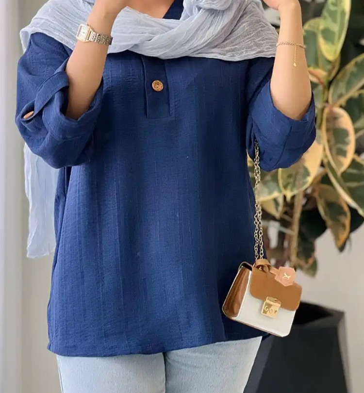 شومیز لینن سرمه ای