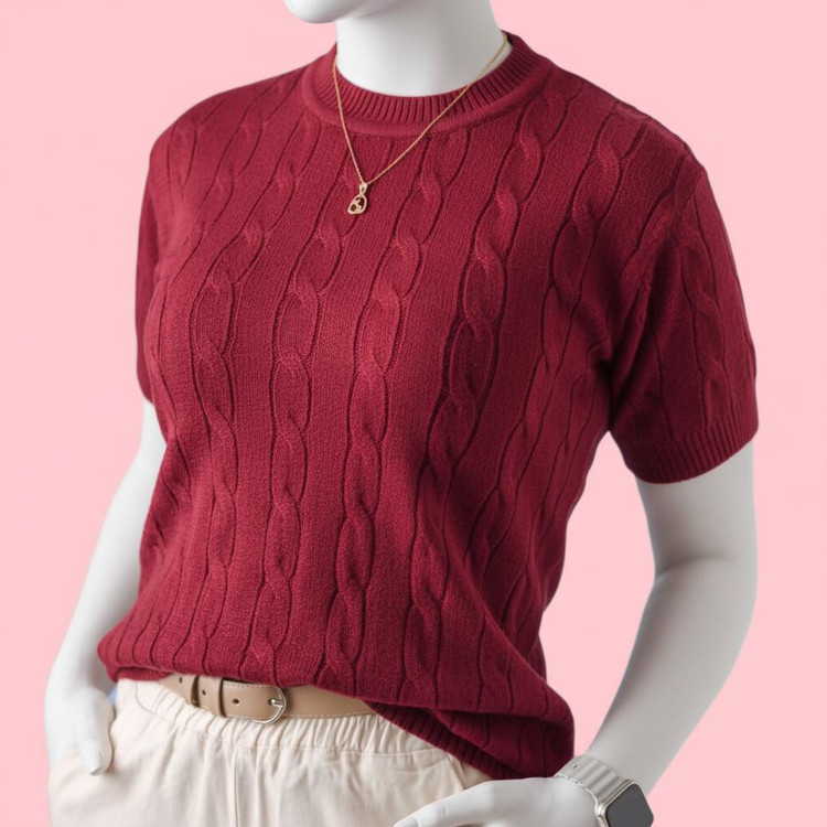 بلوز بافت زنانه آستین کوتاه