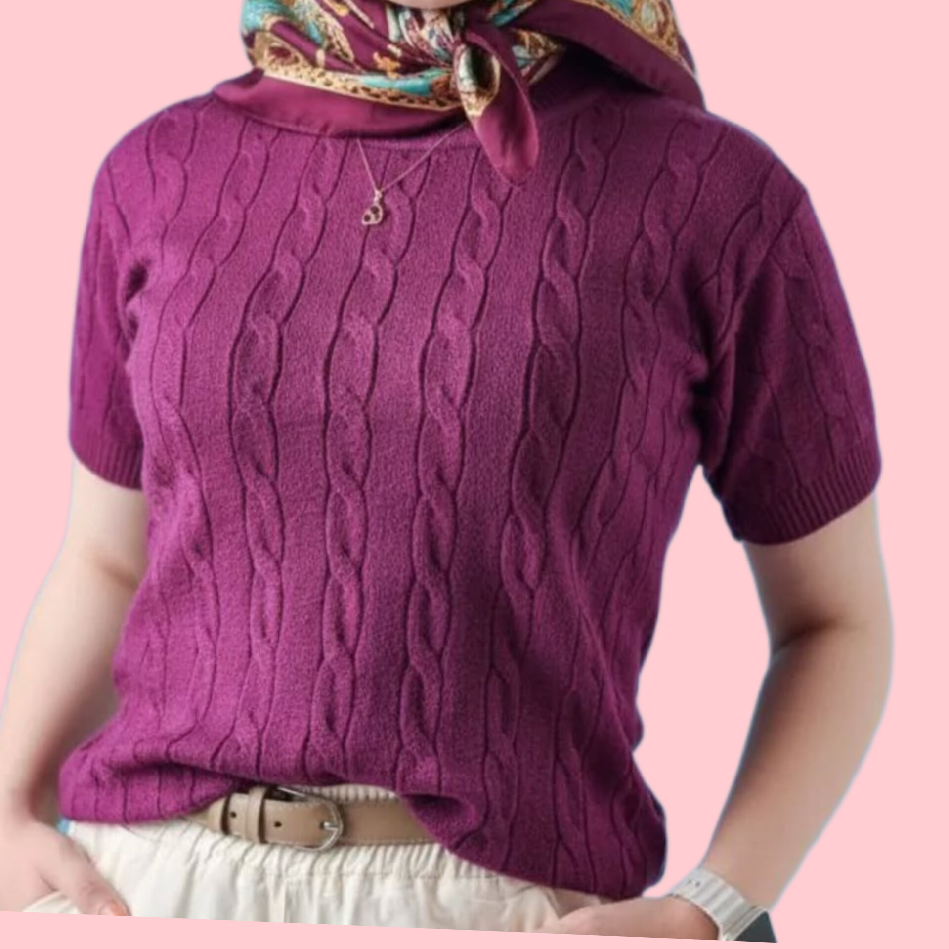 بلوز بافت آستین کوتاه زنانه رنگ بنفش