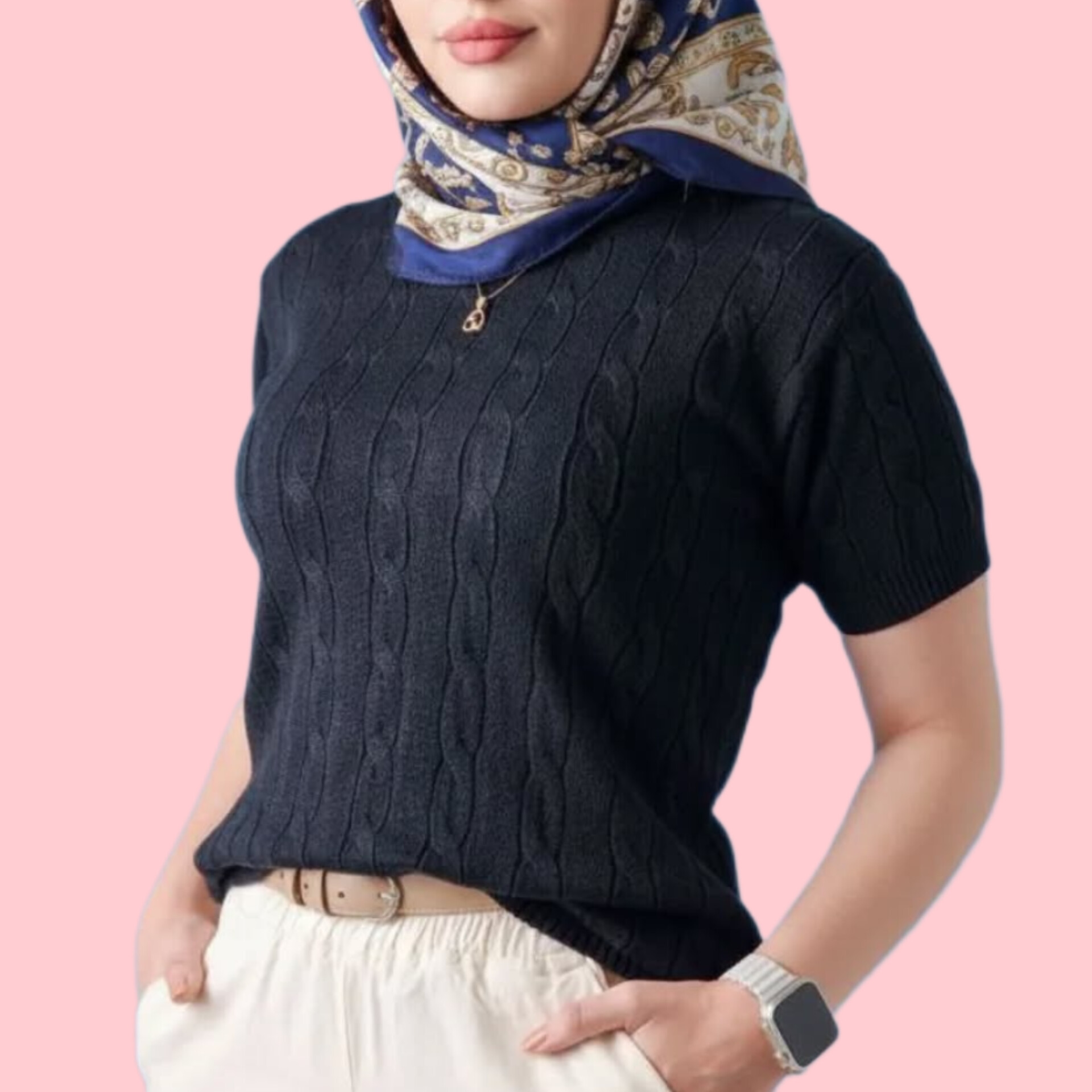 بلوز بافت زنانه آستین کوتاه