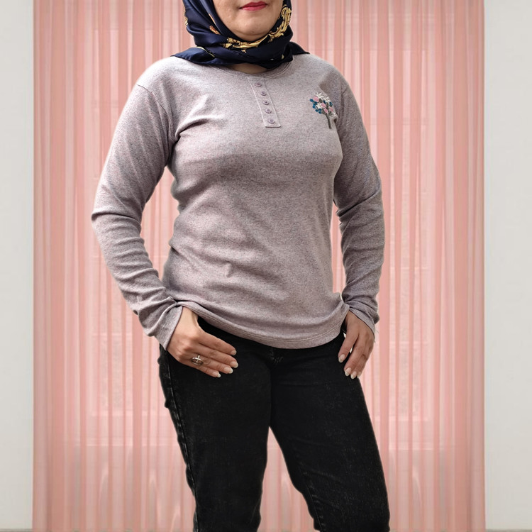 بلوز آستین بلند کبریتی آبی خاکستری