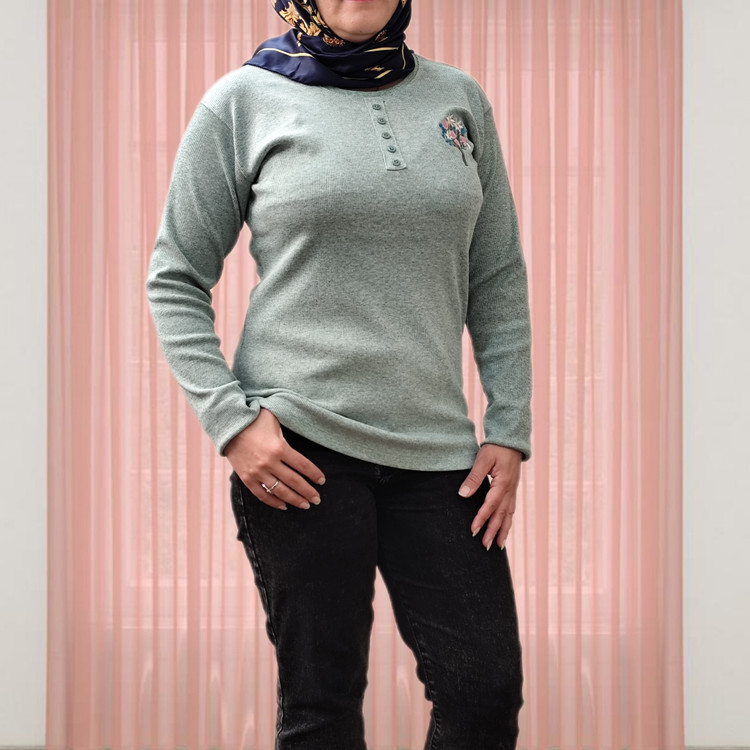 بلوز آستین بلند کبریتی سبز زیتونی