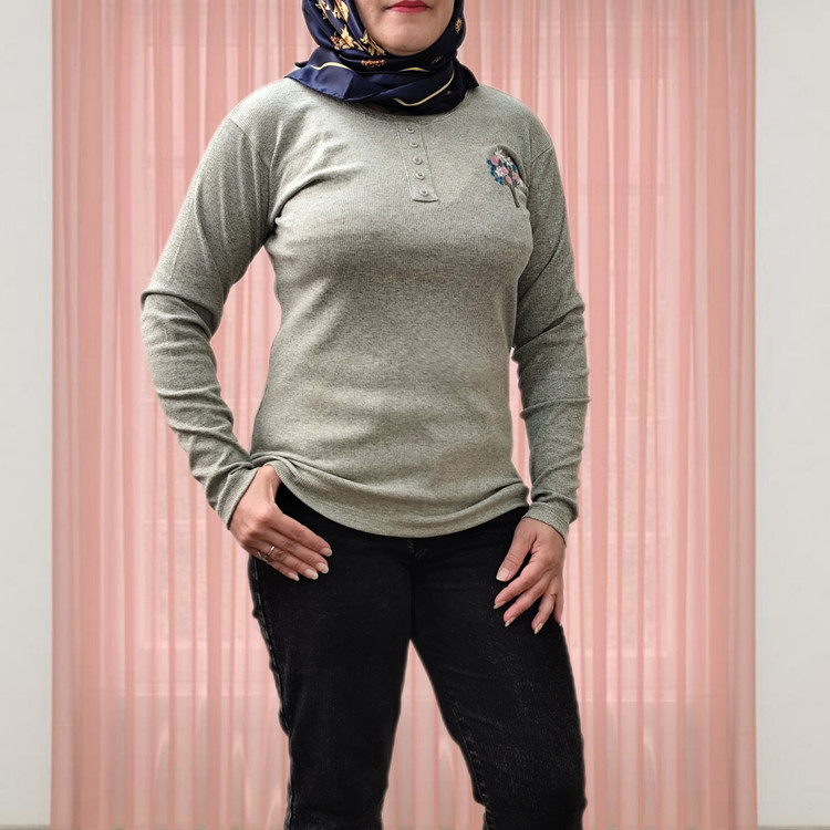 بلوز آستین بلند کبریتی سبز دریایی