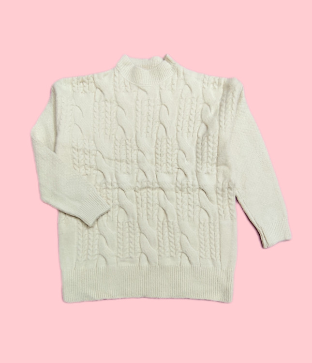 پلیور زنانه بافت پیچ دار سفید