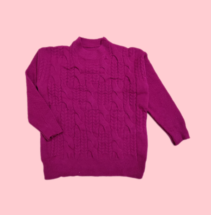 پلیور زنانه بافت پیچ دار سرخابی